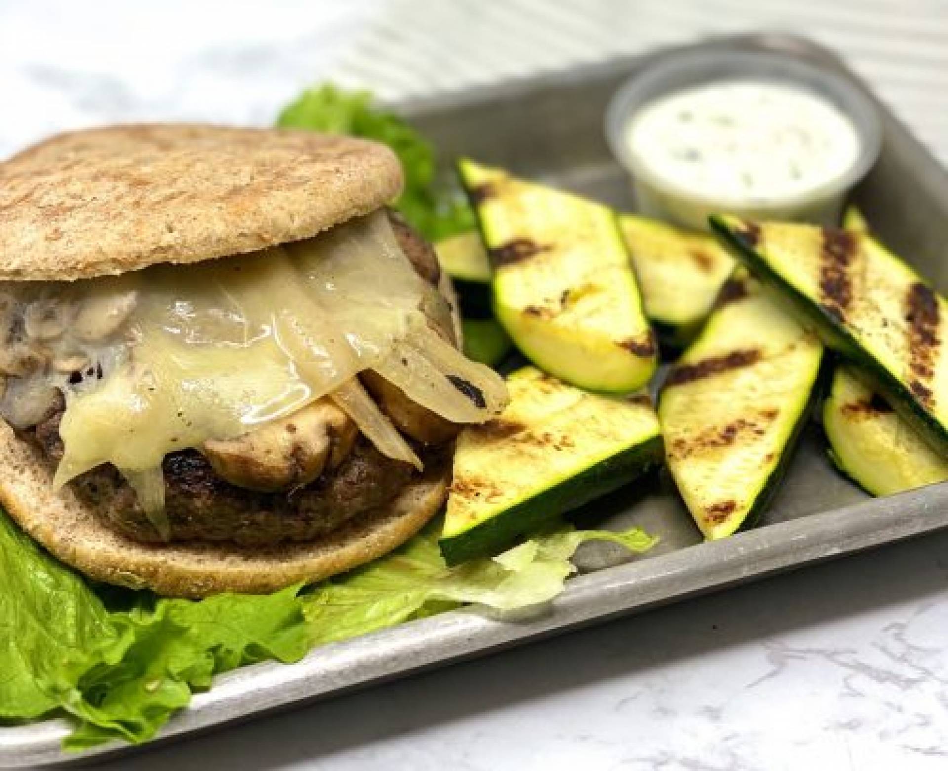 Provolone Mushroom Beef Burger with House Aioli