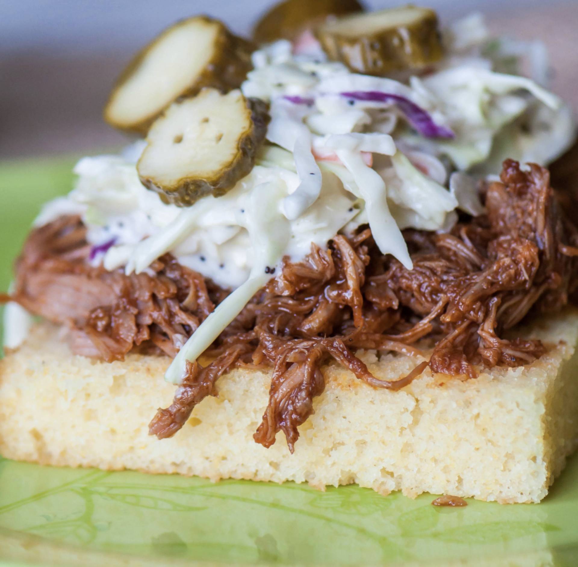 Memphis Style Pulled Pork with Cornbread and BBQ sauce