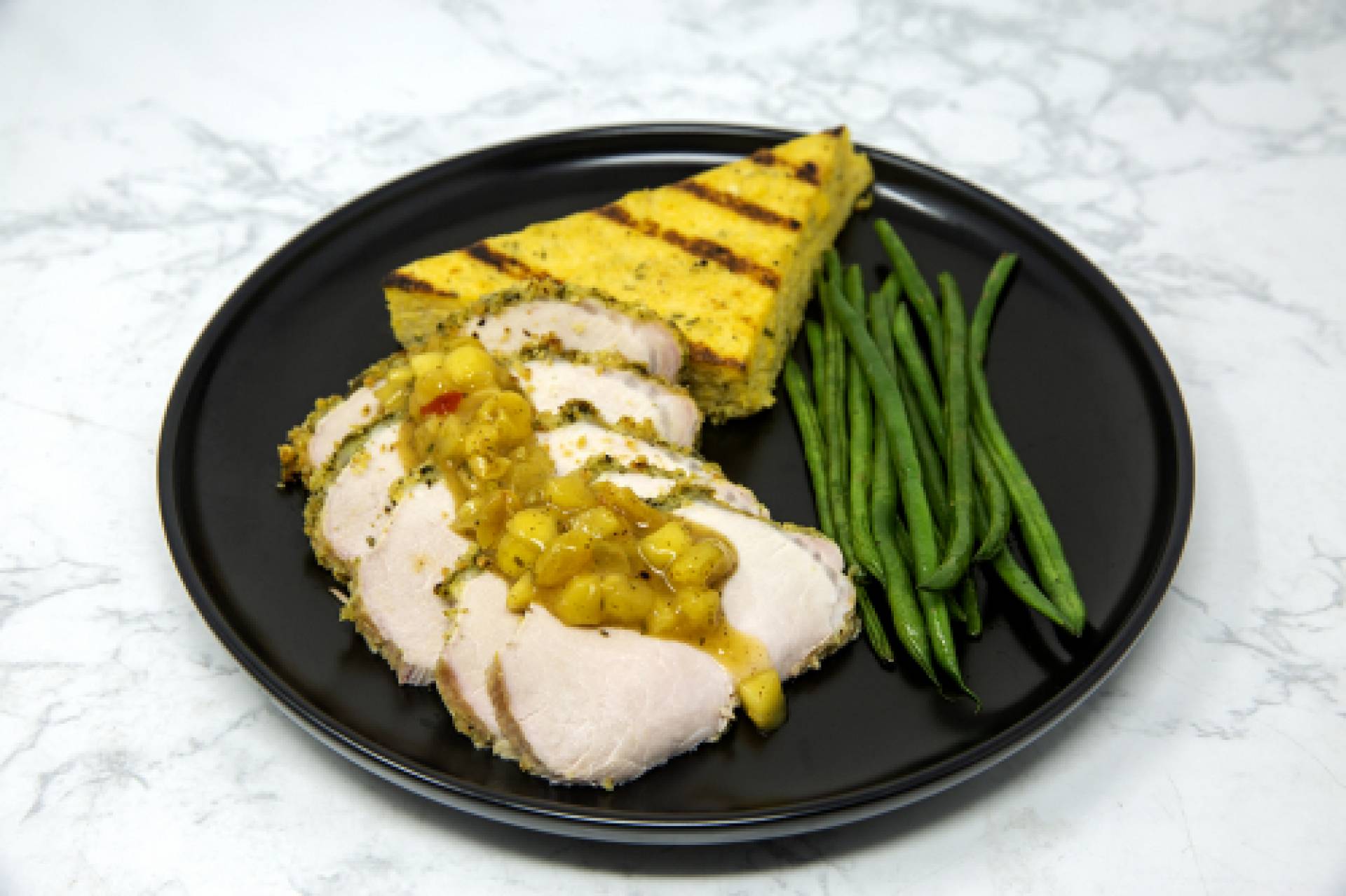 Herb Crusted Pork Loin with Grilled Polenta