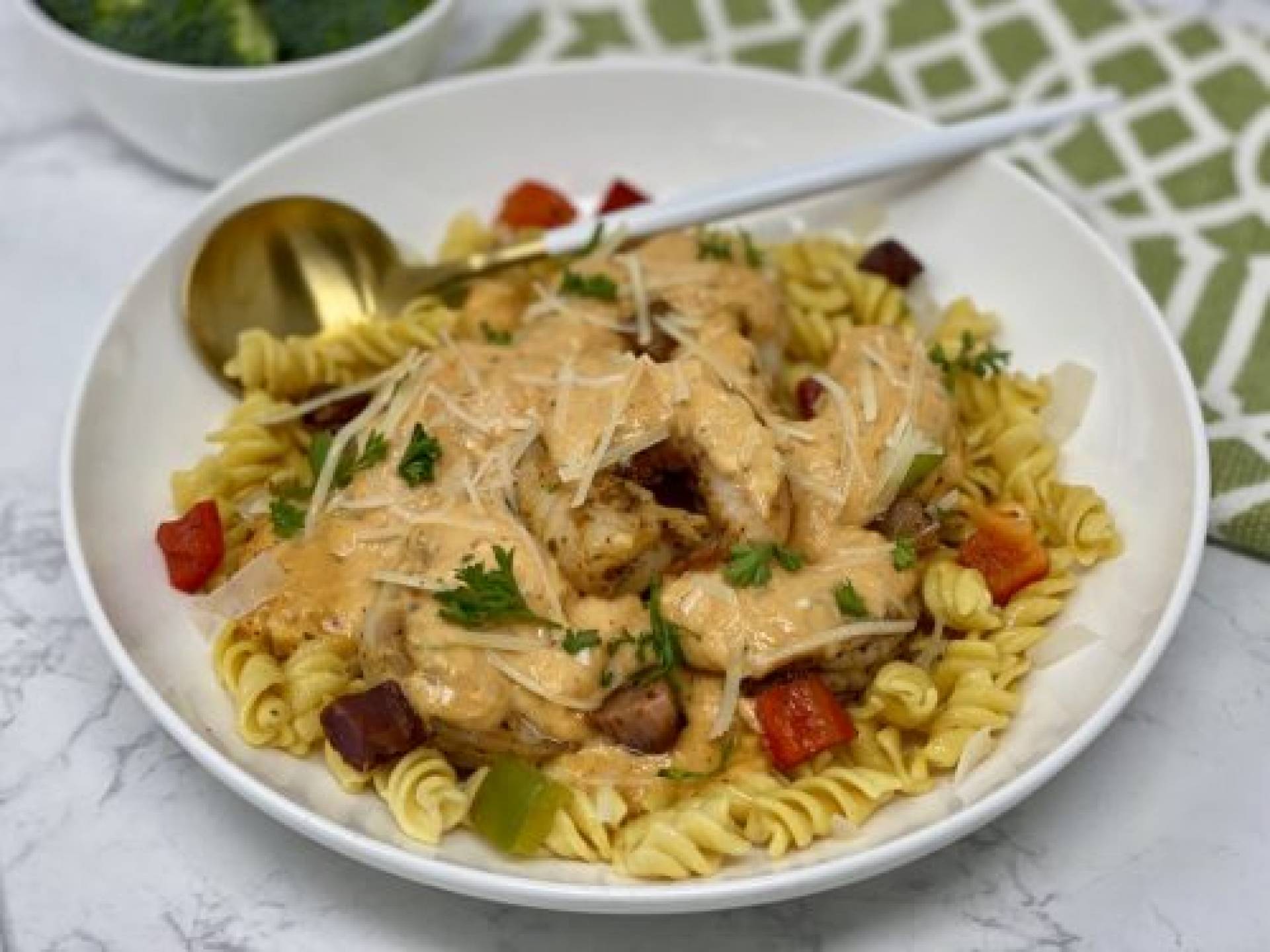 Cajun Shrimp Pasta with Crispy Pancetta