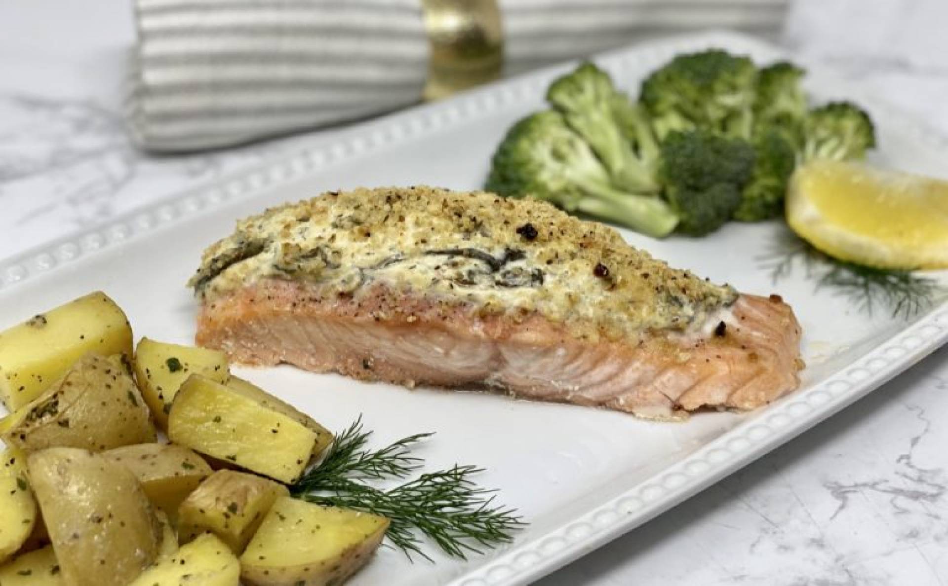 Creamy Spinach Stuffed Salmon with Gold Potatoes