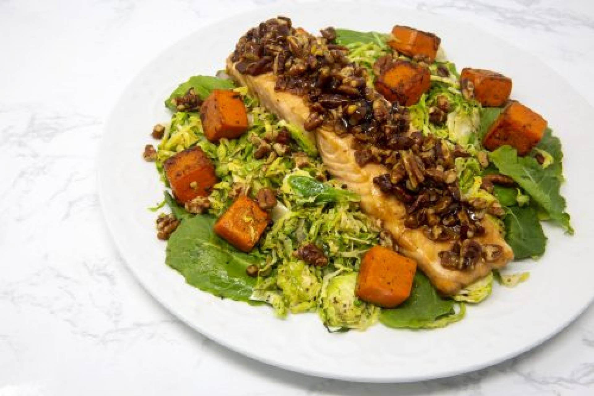 Pecan Maple Salmon with Sweet Potato