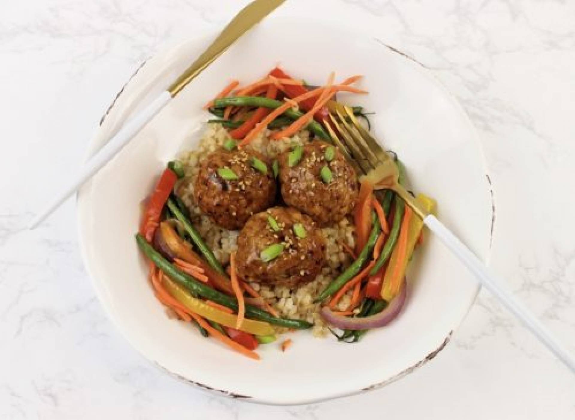 VEGETARIAN Teriyaki Meatballs with Peanut Sauce