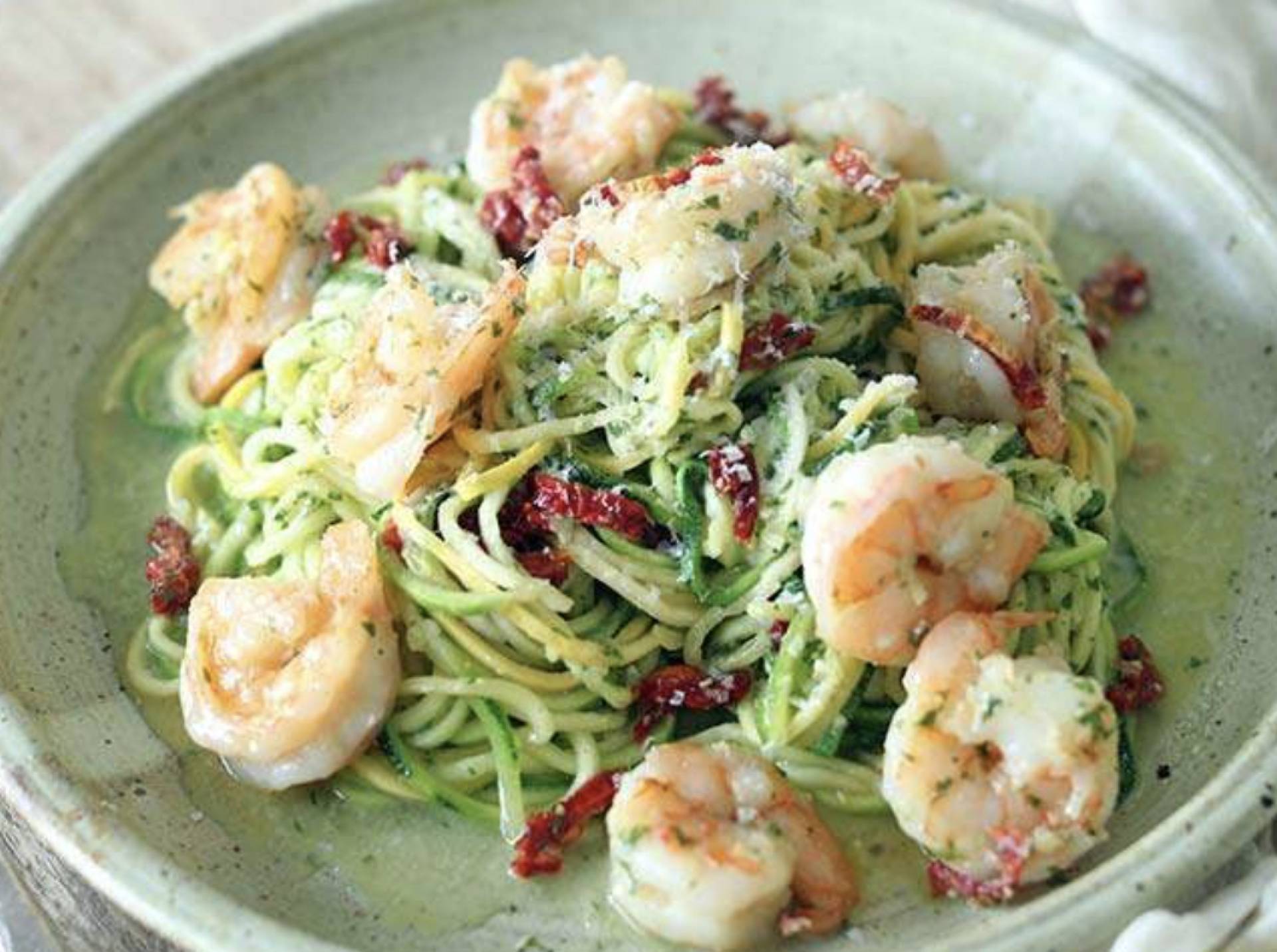 KETO Pesto Lemon Garlic Shrimp with Zucchini Noodles