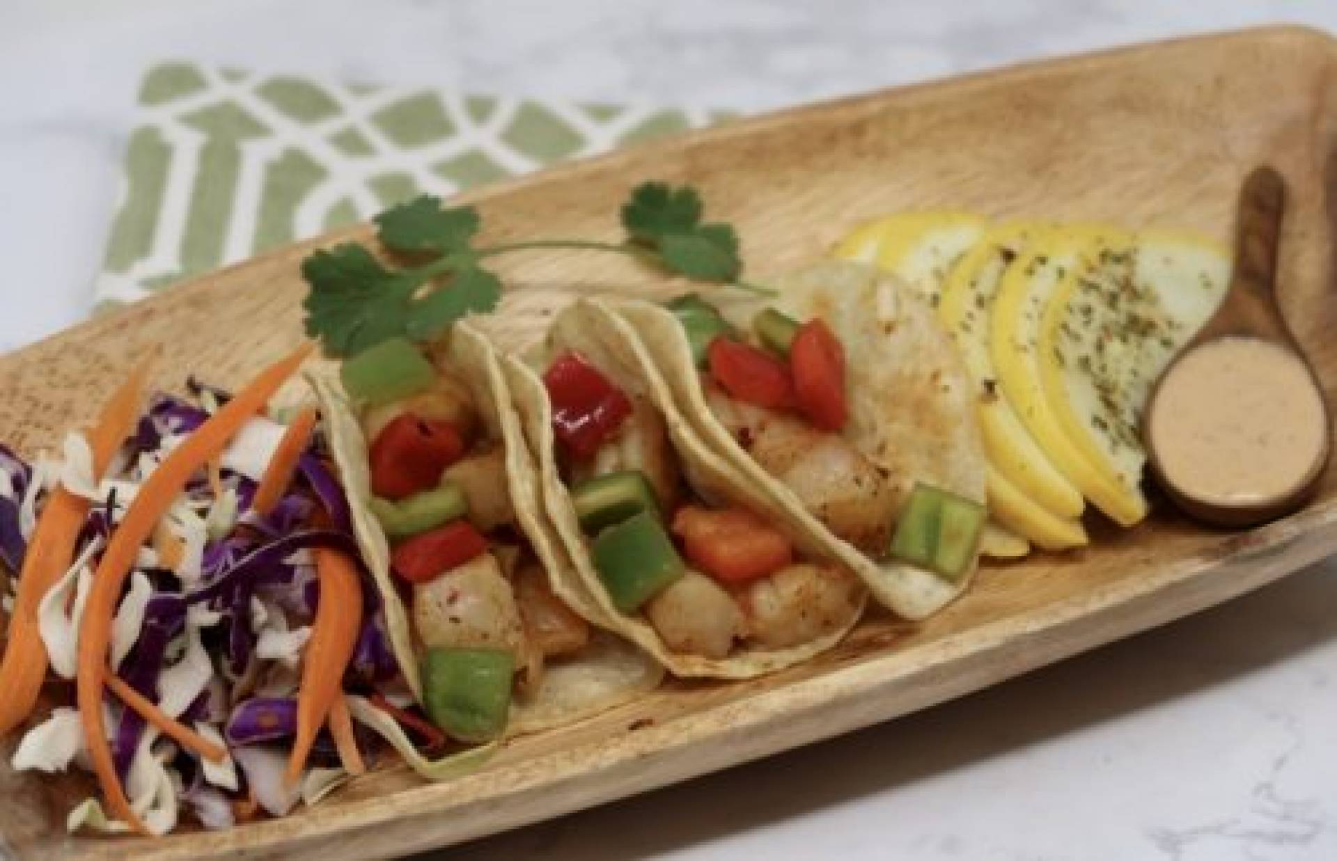 Shrimp Tacos with Sriracha Coconut Sauce