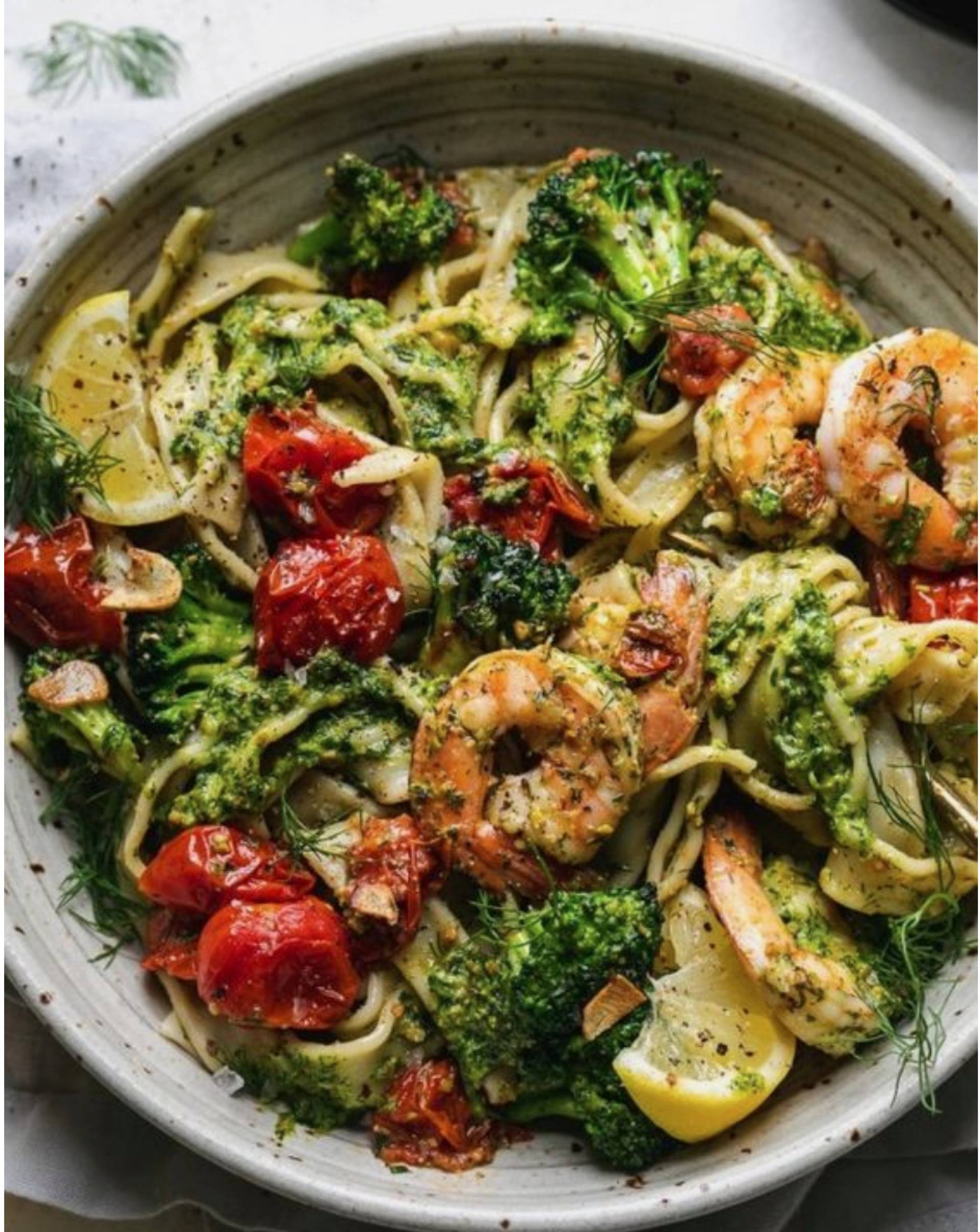 Pesto Lemon Garlic Shrimp with Gluten Free Noodles