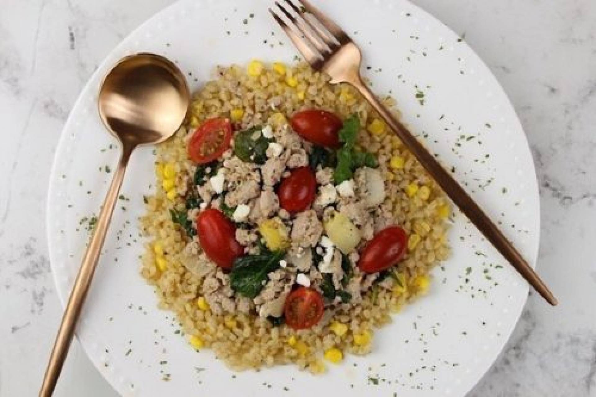 KETO Spinach Feta Turkey Skillet with Zesty Cauliflower Rice