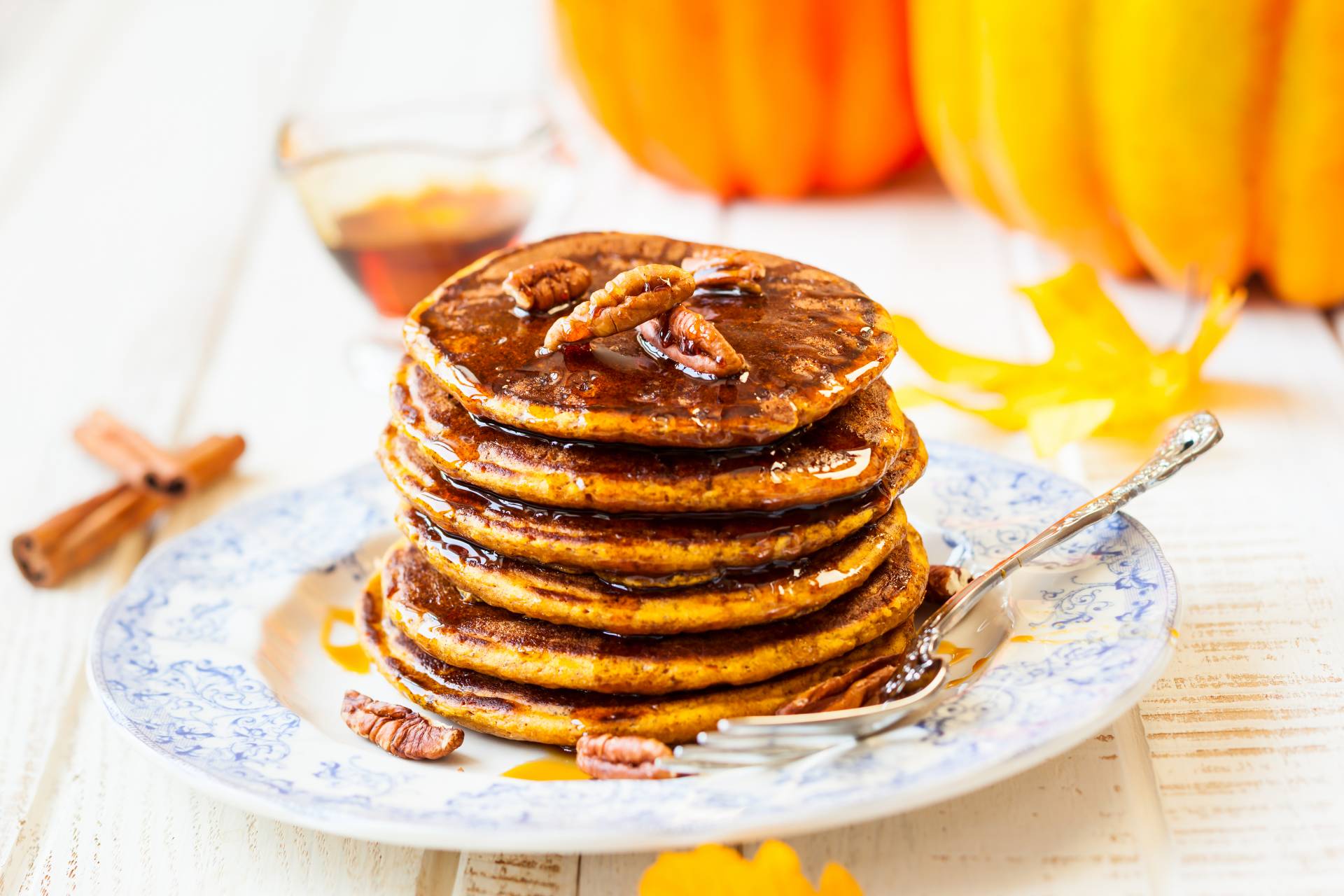 Pumpkin Spice Pancakes with Peanut Butter Maple Sauce