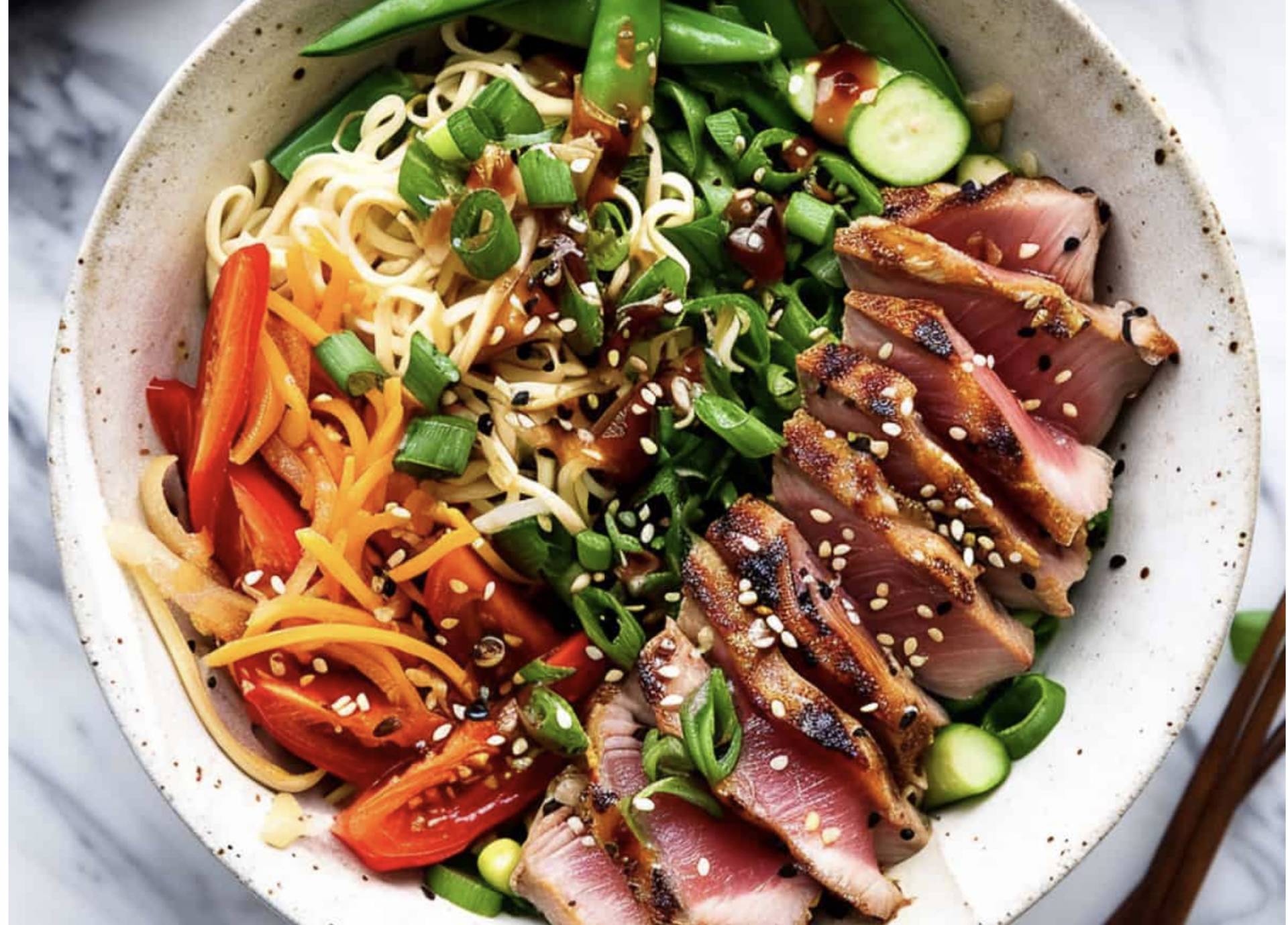 Asian Noodle Stir Fry with Seared Tuna